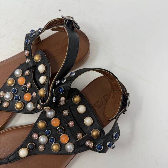 J/Slides Black Beaded Gemstone T-Strap Sandals Size EU 37 - Picture 3 of 11